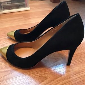 JCrew Black Suede and Gold-Tipped Heels
